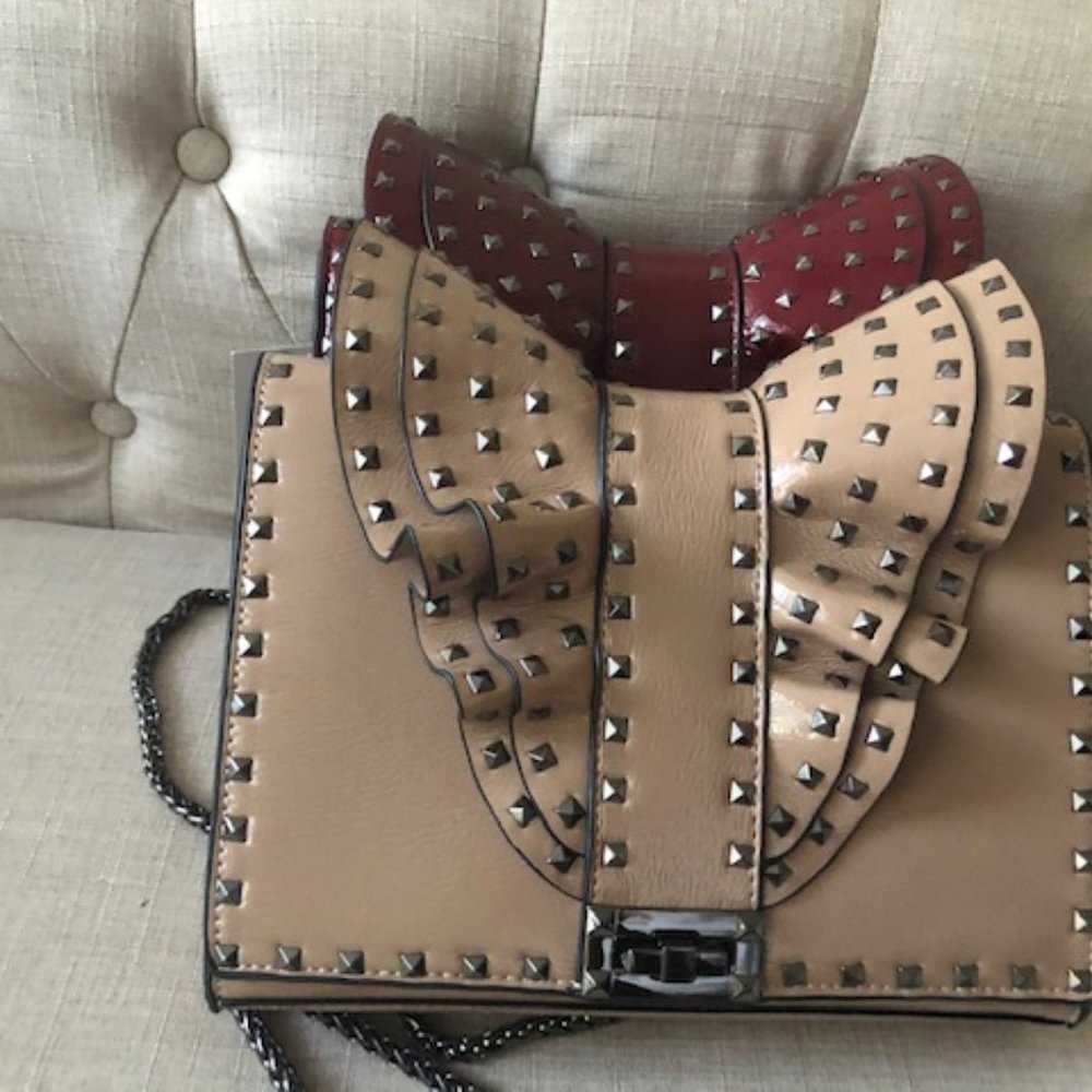 Luxury INZI Brown Square  Ruffled Handbag - Picture 4 of 4